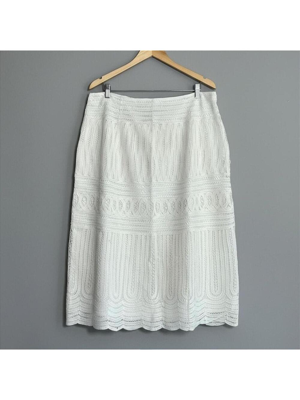 Dialogue White Crochet Boho Linen Blend Midi Skirt 1X Boho Lagenlook Coastal